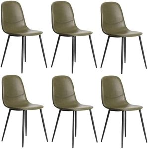 Oikiture Dining Chairs Set of 6 Kitchen Chairs Living Room Pu Leather Chair Reading Seating for Home Bedroom Kitchen Green