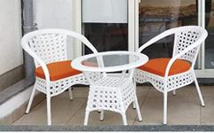 AAKARSHAK India 2+1 Outdoor Indoor Patio Furniture Sets Rattan Chair Patio Set Conversation Set Poolside Lawn Chairs Swingarea Balcony Outdoor Garden Furniture Chair (White & Orange)