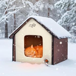Pet Scene Elevated Heated Cat House for Outdoor Kitty Shelter with Timer, Collapsible Cat Shelter with Heated Pad for Winter to Stay Warm and Cozy, Small Size(45 * 42 * 48CM)