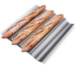 KITESSENSU Nonstick Baguette Pans for French Bread Baking, Perforated 4 Loaves Baguettes Bakery Tray, 16" x 8", Silver