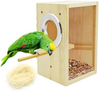 MUYG Parakeet Nesting Box,Transparent Bird Nest Boxs Natural Wooden Breeding Box with Coconut Fiber,Birds Cage House with Perch for Canary Budgies Gouldian Finch Cockatiel Conure and Other Small Birds