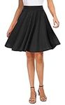 EXCHIC Women's Casual Stretchy Flared Mini Skater Skirt Basic A-Line Pleated Midi Skirt (XL, Black)