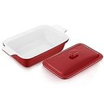 vancasso Blossom Glaze Casserole Dish with Lid, Stoneware Heritage Covered Rectangular Casserole, 1.6 Quart Ceramic Casserole Pan for Bakeware Oven, Red