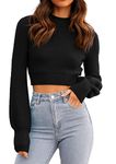 GeGekoko Womens Jumpers Sweatshirt Sexy Crew Neck Cropped Sweaters Ribbed Knit Long Sleeve Crop Tops Pullover Black