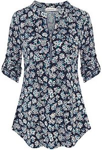 Ninedaily Tunics Blouses for Women, Fall Outfits Petite Size Clothing Two Piece Birthday Wedding Dressy Tops Chiffon Autumn Fashion Winter Layering Flowy,Navy Size XL