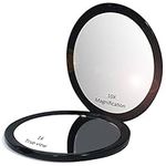 Makeup Pocket Mirror with 10x Magnification Glass Plus Plain Mirror (Black)