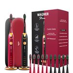 Wagner & Stern. Duette Series. 2 Electric toothbrushes with Pressure Sensor. 5 Brushing Modes and 4 Intensity Levels, 10 Soft Brush Heads, 2 Premium Travel Cases. (Burgundy/Black)