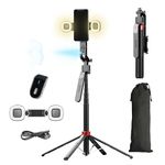 DRAVINA AI Auto Face Tracking Selfie Stick - 360° Rotation + 270° Tilt, 4 in 1 Phone Tripod with Fill Lights, 180cm Aluminum Alloy Tripod with 4 Legs for Extra Stability + Rechargeable Remote Control