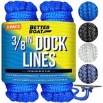 Dock Lines Boat Ropes for Docking 3/8" Line Braided Mooring Marine Rope 15FT Nylon Rope Dock Boat Dock Lines for Docking Boat Lines Boating Rope Braided 15' Feet with Loop Ties Royal Blue 2 Pack