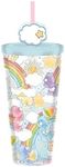 Silver Buffalo Care Bears Rainbow Plastic Cold Cup with Lid and Straw Topper Featuring Cheer Bear, Bedtime Bear, Funshine Bear, and Share Bear, 24 Ounces