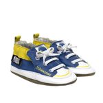 Robeez Baby Boys and Girls NBA Basketball Team Soft Soles Slip-Resistant Crib Shoes Slippers for Infant and Toddler, 0-24 Months, Warriors Blue Leather, 0-6 Months Infant