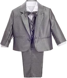 Lito Angels Baby Boys' Formal Tuxedo Suits Wedding Christening Outfits No Tail 5 Piece Set 022, Silver Gray, 12-18 Months