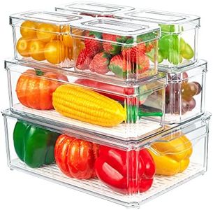 Vtopmart Set of 7 Fridge Organiser, Stackable Fruit Storage Containers for Fridge with lids, BPA-Free kitchen Plastic Storage Box with Drain Tray for Vegetables, Fruits, Food, Drinks