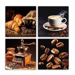 LZIMU Coffee Canvas Wall Art Kitchen Decor 4 Piece Coffee Bean Coffee Cup Coffee Machine Canvas Prints Vintage Artwork for Coffee Bar Dining Room Decor (Coffee-2, 8.00"x8.00"x4P)