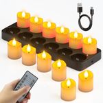 SoulBay Rechargeable Candles, 12pcs Flameless Rechargeable Battery LED Tea Lights Candles with Remote and Timer, Electric Candles Flickering with Charging Base for Home Room Table Halloween Decor