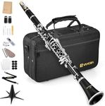 B Flat Clarinet Student Bb Clarinet 17 Nickel Keys Beginners Woodwind Band & Orchestra Musical Instruments Standard Clarinet Set with 4C Mouthpiece, Stand by Vangoa