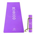 WiseLife 7 chakra Printed 6MM Yoga Mat + Yoga Strap For Men, Women, Kids | Anti-Slip Extra thick, long & Wide Exercise Sports Mat for Workout, Fitness, Yoga, Gym, Home & Pilates (Purple-Chakra)