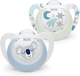 NUK Star Baby Dummy | 0-6 Months | Day & Night Soothers | BPA-Free Silicone | Blue Koala | 2 Count