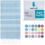 WETCAT Turkish Beach Towel Oversized 38x71 100% Cotton Sand Free Quick Dry Extra Large Light Travel Towel for Adults Beach Accessories Gifts - Light Blue