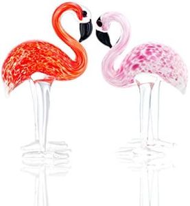 QFkris Qf Handmade Glass Flamingos Love Token Art Glass Blown Animal Figurine,Pack of 2