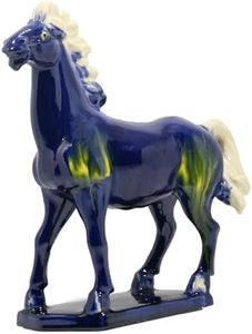 Ceramic Horse Sculpture -9 inch Hand Made Tang Tri-Color China Cultural Art Piece for Home, Office Decor (Blue)