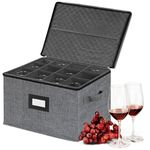 homyfort Wine Glass Storage with Dividers - China Storage Containers Stemware Storage Cases Hard Shell for 12 Red Wine Glasses, Stackable Crystal Glassware Storage with Label, Handles (Dark Grey)