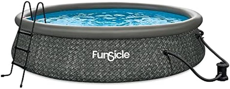 Funsicle 14' x 36" Quickset Round Inflatable Ring Top Outdoor Above Ground Swimming Pool Set with Pump and Cartridge Filter, Dark Herringbone