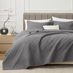 EXQ Home Quilt Set Full Queen Size Grey 3 Piece,Lightweight Soft Coverlet Squares Pattern Bedspread Set for All Season(1 Quilt,2 Pillow Shams)