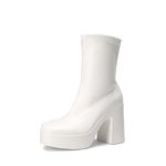 DREAM PAIRS Women's Platform Gogo Ankle Boots High Chunky Block Heel Square Toe Booties Shoes,Size 9,White,SDAB2310W