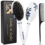 Hair Brush, Boar Bristle Hair Brushes for Women Kids Thick Curly Wet Dry Hair, Smoothing Detangling Hairbrush Adds Shine and Improves Hair Texture, Portable Hair Comb and Giftbox Included