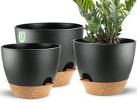 SE SUN-E Large Self Watering Planters Plant Pots Outdoor 9/10/12 Inch for All House Plants Black Plastic Flower Pots with Drainage Hole Flower Pots for Indoor Plants Gift Idea for Home Decor