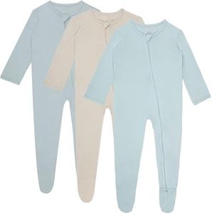 Gaiibbt 3 Pcs Baby Rayon of Bamboo Long Sleepers Pajamas One Piece Footies Rompers Grey orchid+Light silver gray+coffer 0-3M