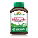 Jamieson Melatonin 10 mg Max Strength - Peppermint Flavour Fast Dissolving Tablets , 60 Count (Pack of 1)