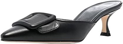 Divanne Heeled Mules for Women, Pointed Toe Slingback Pumps Buckle Kitten Heels Mules Slides Backless Dress Sandals-Black PU-8.5M US