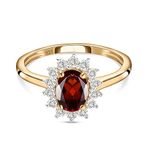 GOLDHARTZ Mozambique Garnet January Birthstone Princess Diana Inspired Halo Ring in 18K Yellow Gold Vermeil Overlay Sterling Silver for Women (GH0174A-Garnet Ring_20)