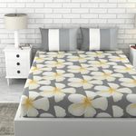 LORETO – A QUALITY LINEN BRAND 100% Cotton Bedsheet for Double Bed, 1 Double Bedsheet with 2 Pillow Covers | 144 TC Queen Size Double Bedsheet Cotton, Floral (White & Grey)