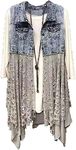 FindThy Women’s Denim Vest Sleeveless Ripped Draped Patchwork Cardigan Jean Vest with Irregular Lace Extender Hem(0475-DenimBlue-XL-LB)