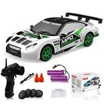 Remote Control Car RC Drift Car 2.4GHz 1:24 Scale 4WD 15KM/H High Speed Model Vehicle LED Lights Drifting Tire Racing Sport Toy Car for Adult Boy Girl Kid Gift 2Pcs Rechargeable Batterie