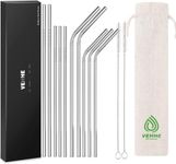 VEHHE Reusable Metal Straws,10Pcs 10.5" Stainless Steel Drinking Straws with Case and Cleaning Brush for 20/30 Oz for Yeti RTIC SIC Ozark Trail Tumblers (5 Straight|5 Bent|2 Brush)