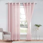 DWCN Blush Pink Sheer Curtains with Tiebacks Semi Transparent Voile Grommet Curtains Elegant Window Curtains for Bedroom and Living Room,2 Panels,W56 x L90