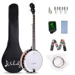 Mulucky 5 String Banjo - Large Size with 24 Brackets, Closed Solid Wood Back, Mahogany Resonator Banjos, Geared 5th Tuner, Gift Package with Beginner Kit - B1107