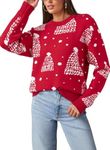 Dokotoo Fashion Fall Clothes for Women Crewneck Long Sleeve Cute Funny Christmas Hat Printed Pullover Sweater Tops Casual Drop Shoulder Basic Loose Fit Xmas Winter Sweaters Outwear Red X-Large