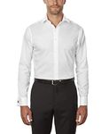 Calvin Klein Men's Dress Shirt Regular Fit Non Iron Herringbone French Cuff, White, 17" Neck 34"-35" Sleeve