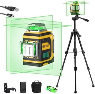 PREXISO Rechargeable 360° Self Leveling Green Laser Level with Tripod, Magnetic Base, Glasses - For Construction, Tile, Home Renovation