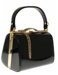 Leah Ward Ladies Women's Chic Patent Top Handle Clutch Handbag Wedding Evening Bags (Black)