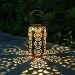 newvivid Solar Lights Outdoor Metal Solar Lantern Outdoor Hanging Retro Decorative Lanterns with Durable Handle Solar Powered Waterproof LED Table Lanterns Lighting for Yard Patio 1 Pc Bronze