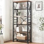 HOMBAZAAR 6 Tier Bookshelf,74 Inch Tall Industrial Bookshelf with Metal Frame and Open Shelves,Rustic Heavy Duty Bookshelves and Bookcases,Metal Book Shelf for Office,Living Room and Bedroom,Brown