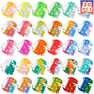 Dinosaur Party Favors 24 Pack Fidget Toys Bulk Dinosaur Keychains Dino Party Favors for Kids 4-8 Children Mini Push Pops Supplies It Toddler Small Birthday Decorations Pop Fidgets Its for Boys Girls