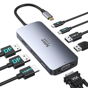 USB C Docking Station Dual Displayport, USB C Hub 2 DP, USB C Dock Dual Monitor with Displayport, HDMI, VGA, PD Charging, USB A&C 2.0 Ports Multi Monitors Adapter for Dell/HP/Lenovo Laptops