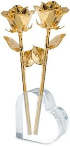 Forever Rose 24K Gold Dipped Real Rose, Handmade, Long-Lasting Preserved Flower in Acrylic Heart (Two Rose) & Gold Box, Romantic Gift for Anniversary, Mother's Day, Birthday, Wedding, Wife, Girlfriend